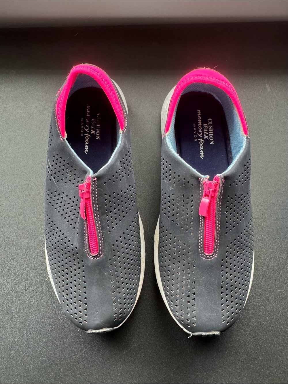 Avon Women's Gray Slip-On Sneakers with Hot Pink Accents